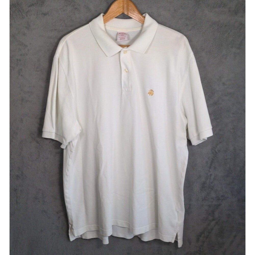 Brooks Brothers Polo Shirt Men's XL White Original Fit Performance Gold Logo